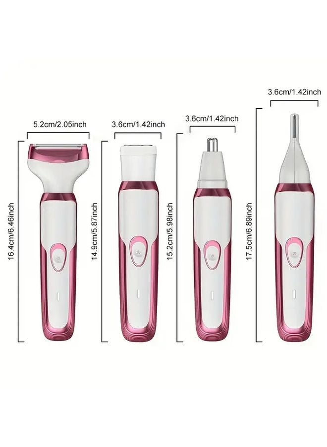 Pink 4 In 1 Women Trimmer Body Nose Eyebrow Razor USB Portable Gift - Image 4